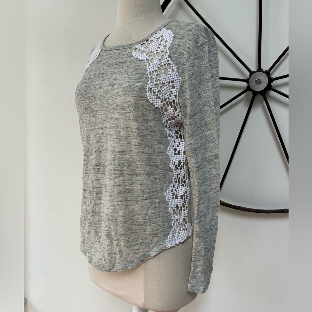 Generation Love grey linen long sleeve lace cut out tee top XS